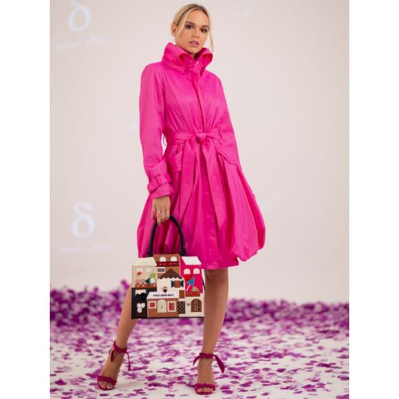 NWT Samual Dong Light Green Bubble Skirt Tie Belt Trench Coat Dress Size Large - Picture 4 of 8